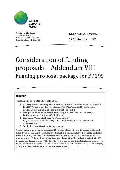 Document cover for Consideration of funding proposals – Addendum VIII Funding proposal package for FP198