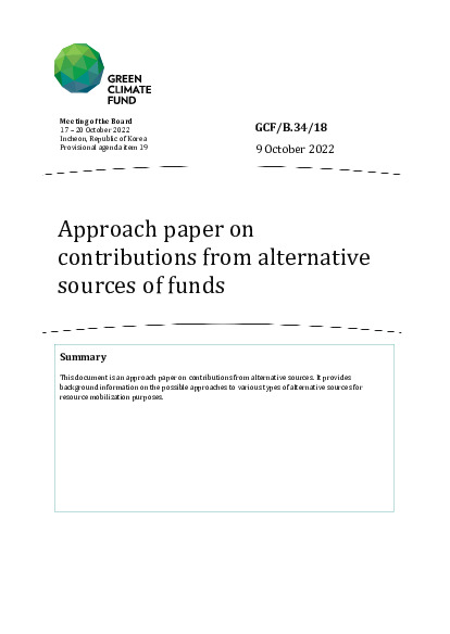 Document cover for Approach paper on contributions from alternative sources of funds