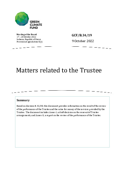 Document cover for Matters related to the Trustee