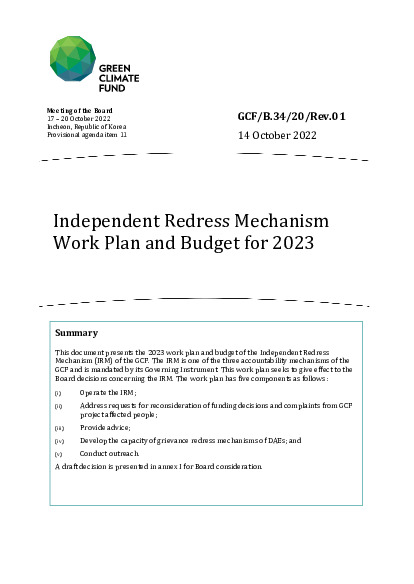 Document cover for Independent Redress Mechanism Work Plan and Budget for 2023