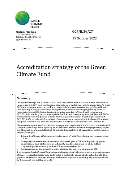 Document cover for Accreditation strategy of the Green Climate Fund