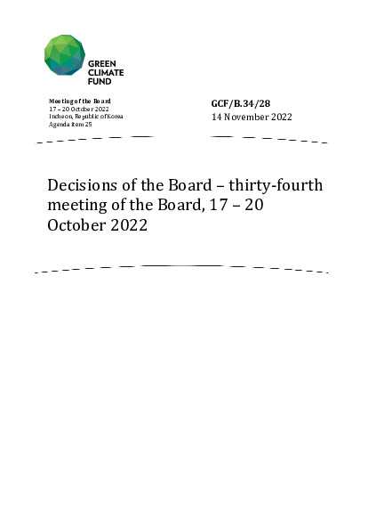 Document cover for Decisions of the Board – thirty-fourth meeting of the Board, 17 - 20 October 2022