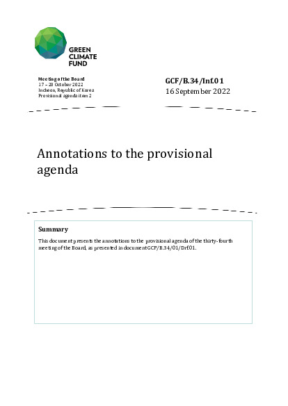 Document cover for Annotations to the provisional agenda