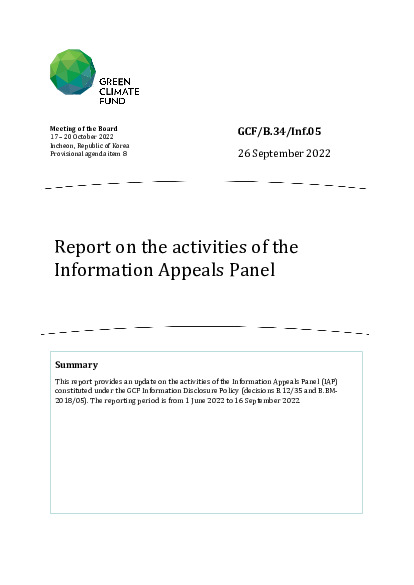 Document cover for Report on the activities of the Information Appeals Panel
