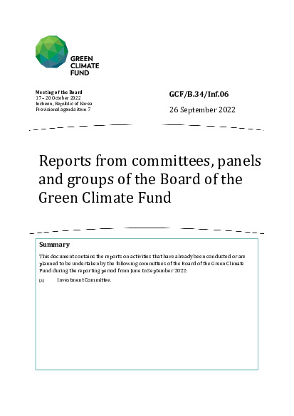 Document cover for Reports from committees, panels and groups of the Board of the Green Climate Fund