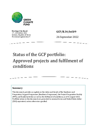 Document cover for Status of the GCF portfolio: Approved projects and fulfilment of conditions