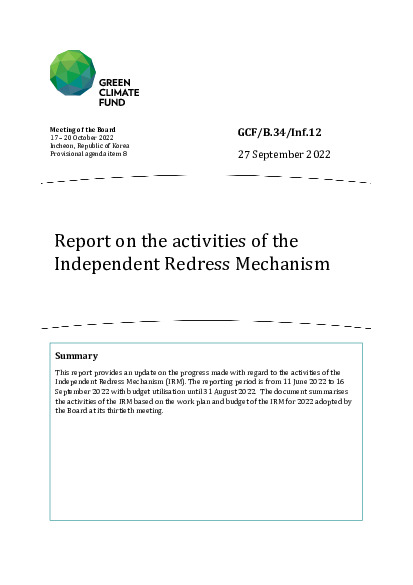 Document cover for Report on the activities of the Independent Redress Mechanism