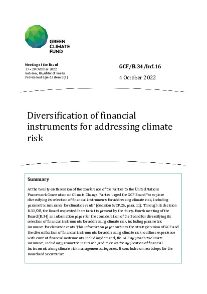 Download Diversification of financial instruments for addressing climate risk Document cover for Diversification of financial instruments for addressing climate risk