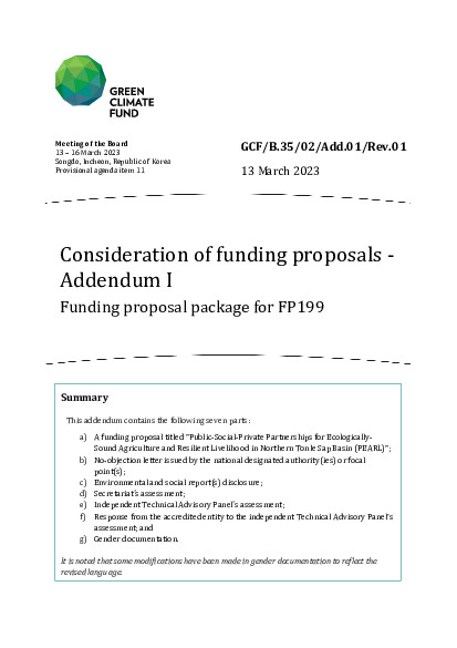 Document cover for Consideration of funding proposals - Addendum I Funding proposal package for FP199