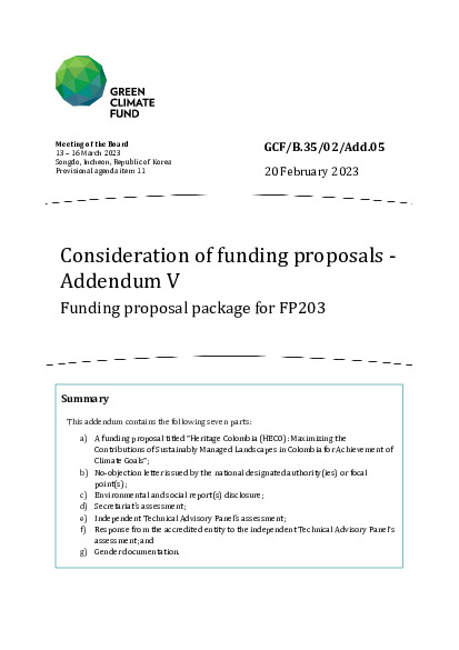 Document cover for Consideration of funding proposals - Addendum V Funding proposal package for FP203