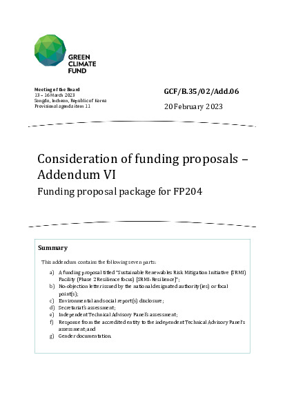 Document cover for Consideration of funding proposals – Addendum VI Funding proposal package for FP204