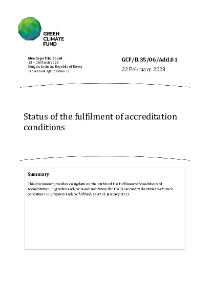 Document cover for Status of the fulfilment of accreditation conditions