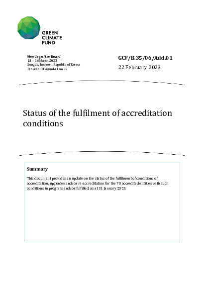 Download Status of the fulfilment of accreditation conditions Document cover for Status of the fulfilment of accreditation conditions