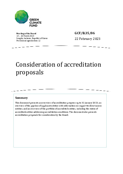 Document cover for Consideration of accreditation proposals