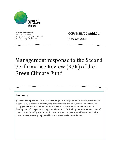 Document cover for Management response to the Second Performance Review (SPR) of the Green Climate Fund