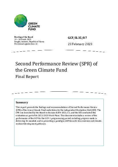 Download Second Performance Review (SPR) of the Green Climate Fund: Final Report Document cover for Second Performance Review (SPR) of the Green Climate Fund: Final Report