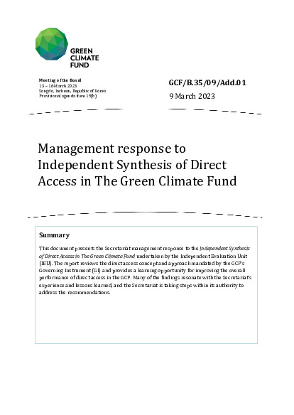 Document cover for Management response to Independent Synthesis of Direct Access in The Green Climate Fund