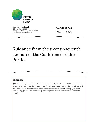 Document cover for Guidance from the twenty-seventh session of the Conference of the Parties