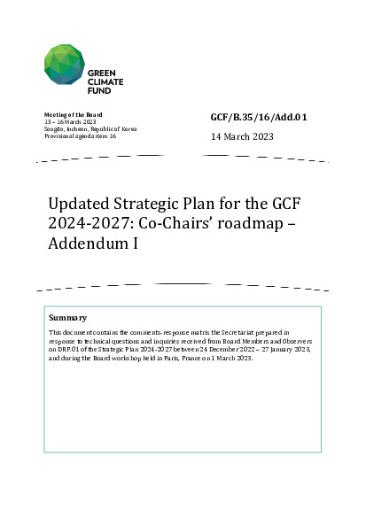 Download Updated Strategic Plan for the GCF 2024-2027: Co-Chairs’ roadmap – Addendum I Document cover for Updated Strategic Plan for the GCF 2024-2027: Co-Chairs’ roadmap – Addendum I