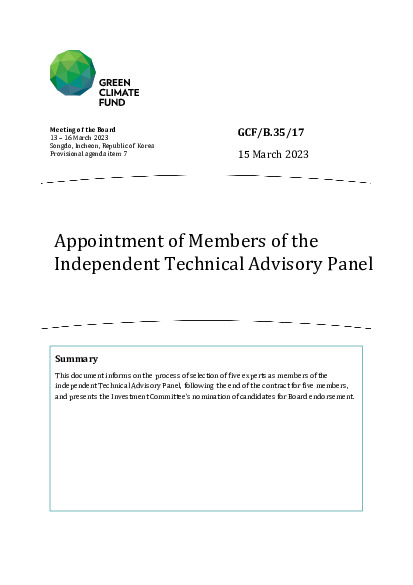 Document cover for Appointment of Members of the Independent Technical Advisory Panel