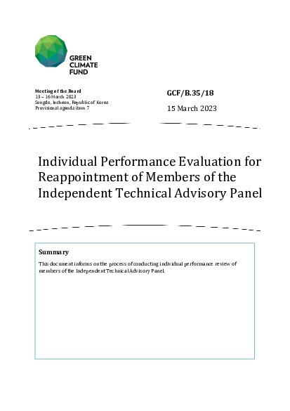 Document cover for Individual Performance Evaluation for Reappointment of Members of the Independent Technical Advisory Panel