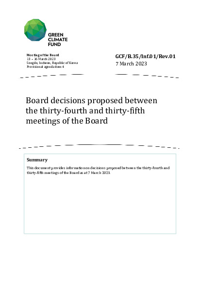 Document cover for Board decisions proposed between the thirty-fourth and thirty-fifth meetings of the Board