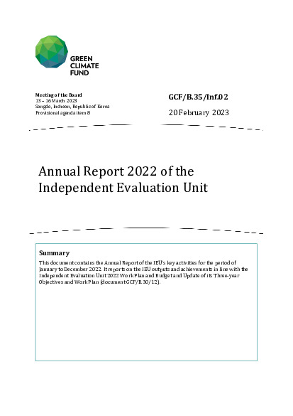 Download Annual Report 2022 of the Independent Evaluation Unit Document cover for Annual Report 2022 of the Independent Evaluation Unit