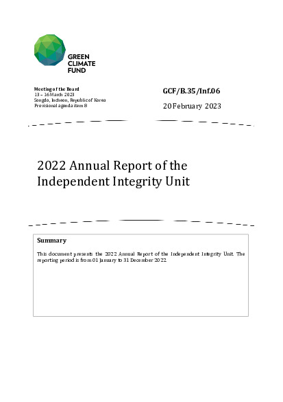 Document cover for 2022 Annual Report of the Independent Integrity Unit