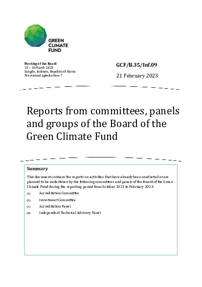 Document cover for Reports from committees, panels and groups of the Board of the Green Climate Fund