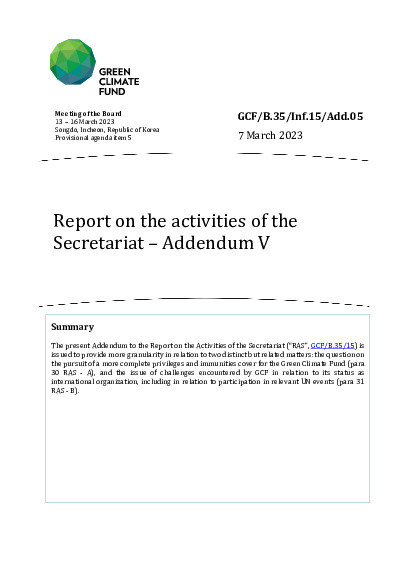 Download Report on the activities of the Secretariat – Addendum V Document cover for Report on the activities of the Secretariat – Addendum V