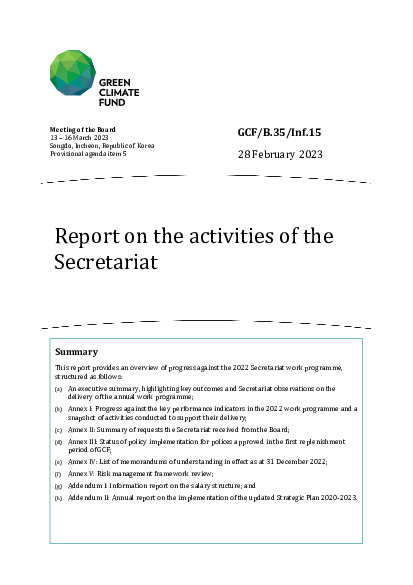 Document cover for Report on the activities of the Secretariat