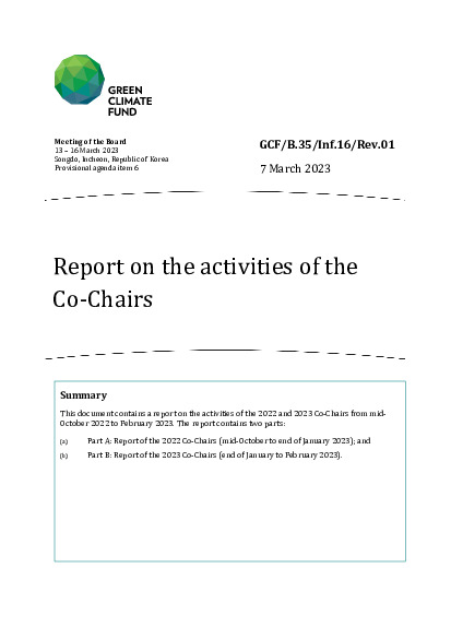 Document cover for Report on the activities of the Co-Chairs