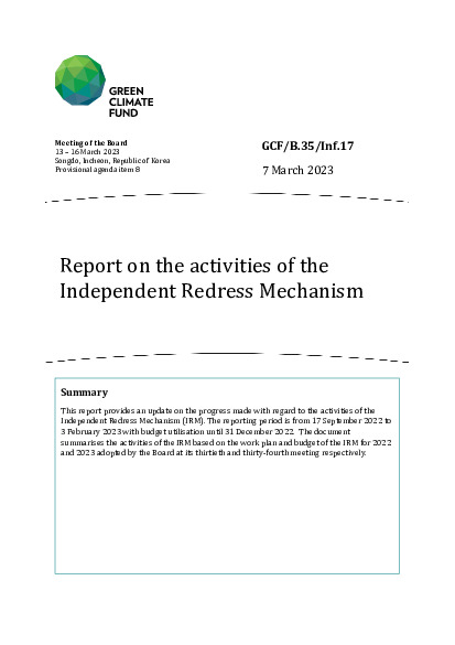 Document cover for Report on the activities of the Independent Redress Mechanism