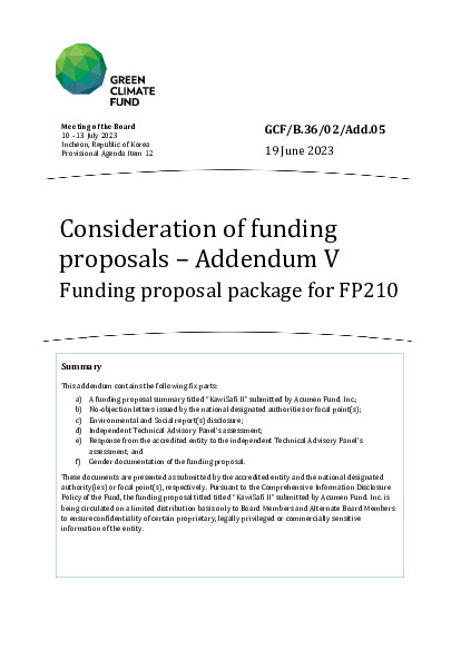 Document cover for Consideration of funding proposals – Addendum V Funding proposal package for FP210