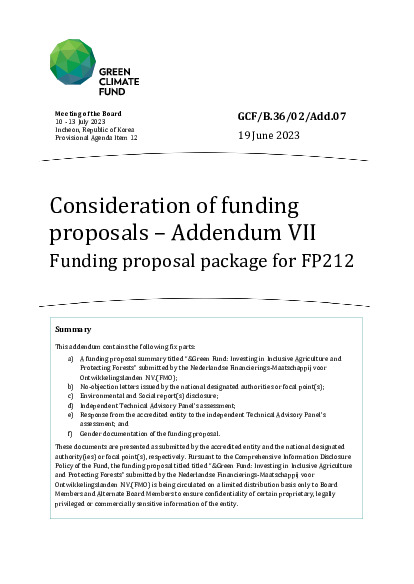 Document cover for Consideration of funding proposals – Addendum VII Funding proposal package for FP212