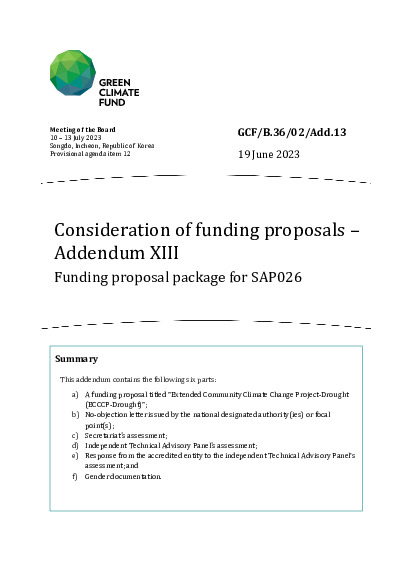 Document cover for Consideration of funding proposals – Addendum XIII Funding proposal package for SAP026