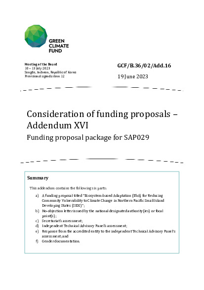 Document cover for Consideration of funding proposals – Addendum XVI Funding proposal package for SAP029 