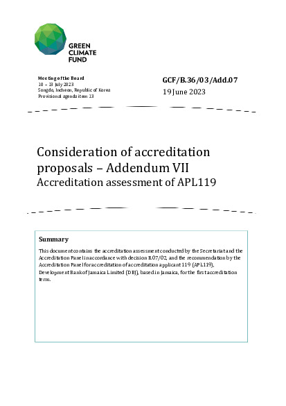 Document cover for Consideration of accreditation proposals – Addendum VII Accreditation assessment of APL119