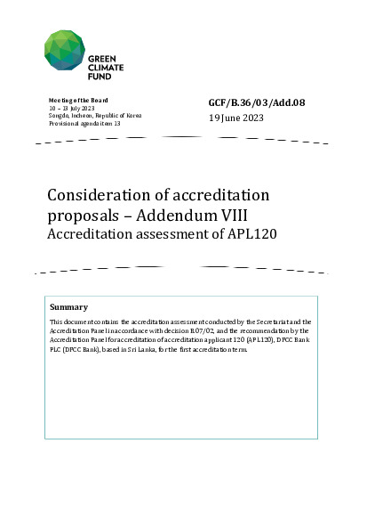 Document cover for Consideration of accreditation proposals – Addendum VIII Accreditation assessment of APL120