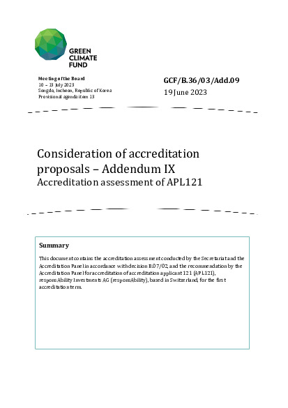 Document cover for Consideration of accreditation proposals – Addendum IX Accreditation assessment of APL121