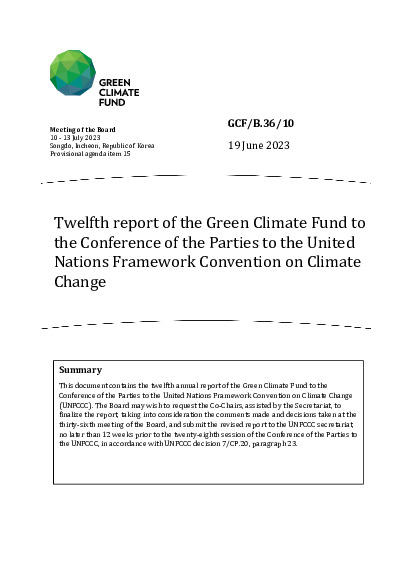 Document cover for Twelfth report of the Green Climate Fund to the Conference of the Parties to the United Nations Framework Convention on Climate Change