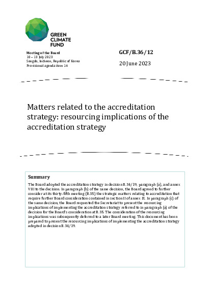Document cover for Matters related to the accreditation strategy: resourcing implications of the accreditation strategy