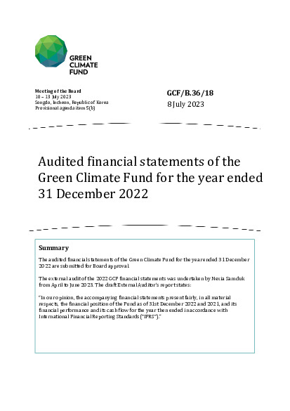 Document cover for Audited financial statements of the Green Climate Fund for the year ended 31 December 2022