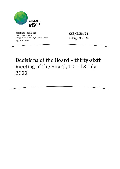 Document cover for Decisions of the Board – thirty-sixth meeting of the Board, 10 – 13 July 2023