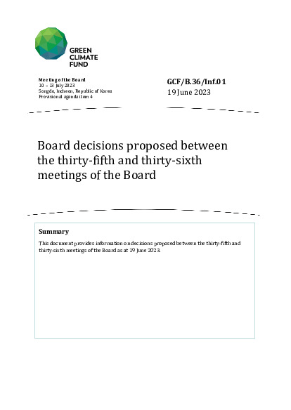 Document cover for Board decisions proposed between the thirty-fifth and thirty-sixth meetings of the Board