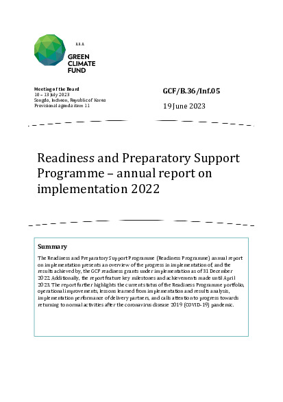 Document cover for Readiness and Preparatory Support Programme – annual report on implementation 2022