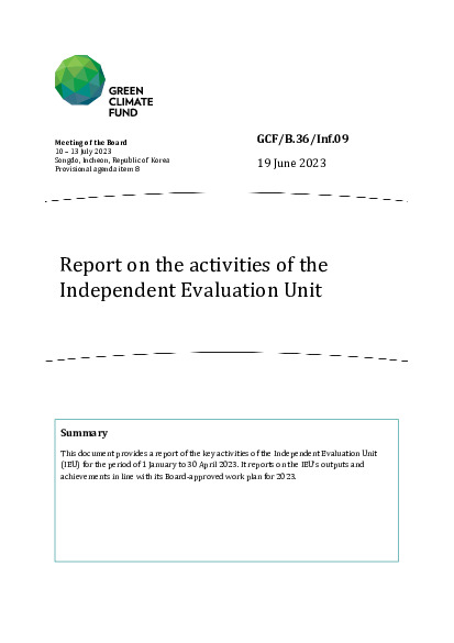 Document cover for Report on the activities of the Independent Evaluation Unit 