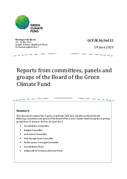Download Reports from committees, panels and groups of the Board of the Green Climate Fund Document cover for Reports from committees, panels and groups of the Board of the Green Climate Fund