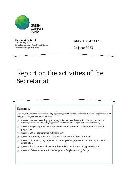 Document cover for Report on the activities of the Secretariat