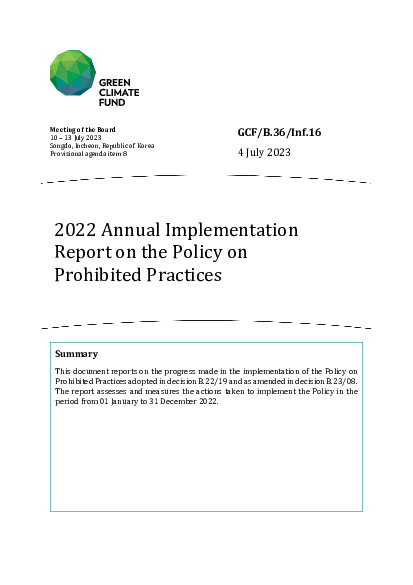 Document cover for 2022 Annual Implementation Report on the Policy on Prohibited Practices